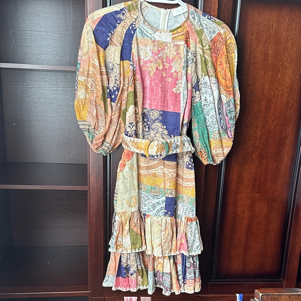 Zimmermann Multicolor Patchwork Midi Dress